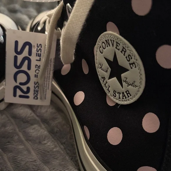 Black & Pink Polka Dot Lift Converse All-Star High Top Sneakers A10688C - Picture 13 of 13
